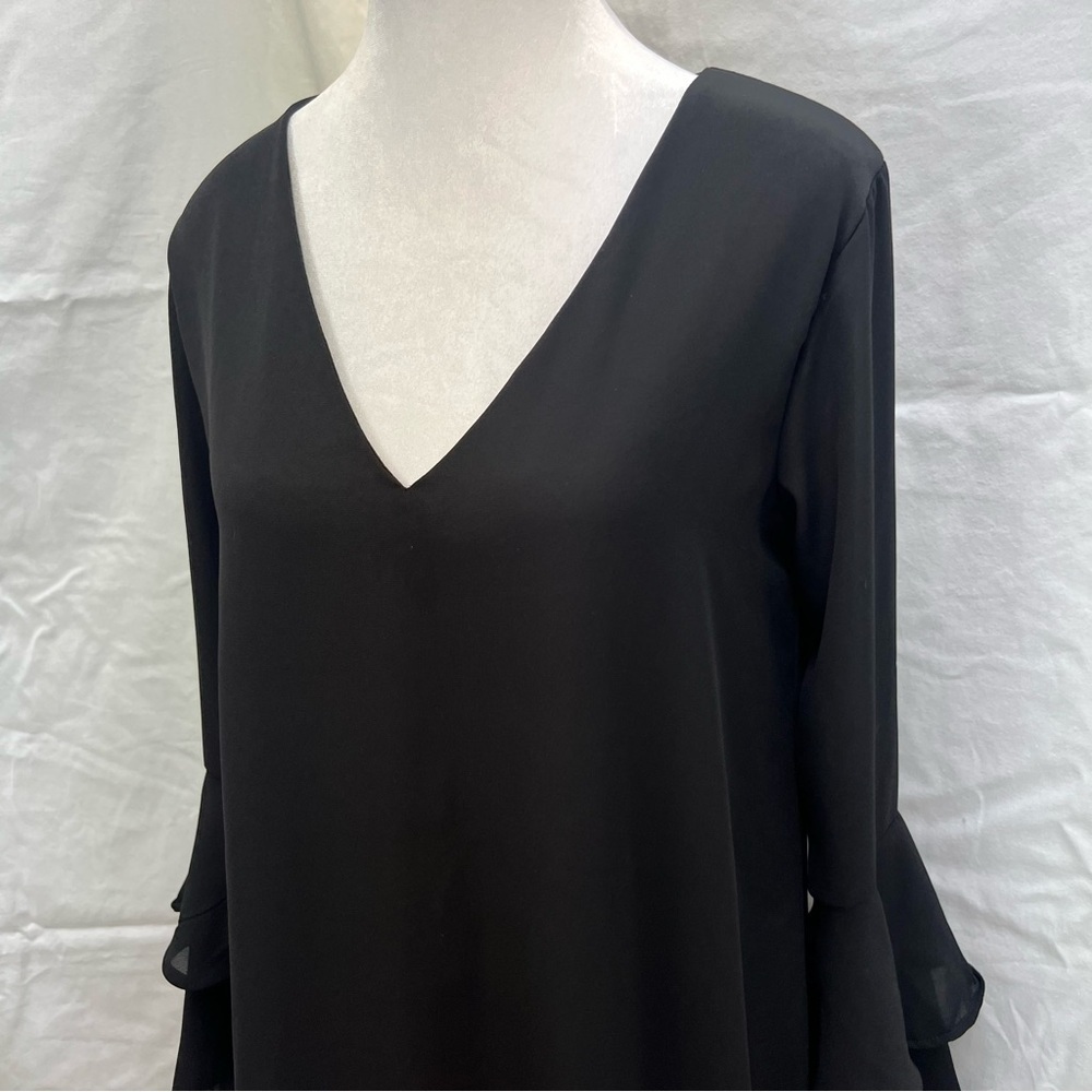 Altar’d State black v-neck dress with long bell sleeves. - Picture 2 of 9
